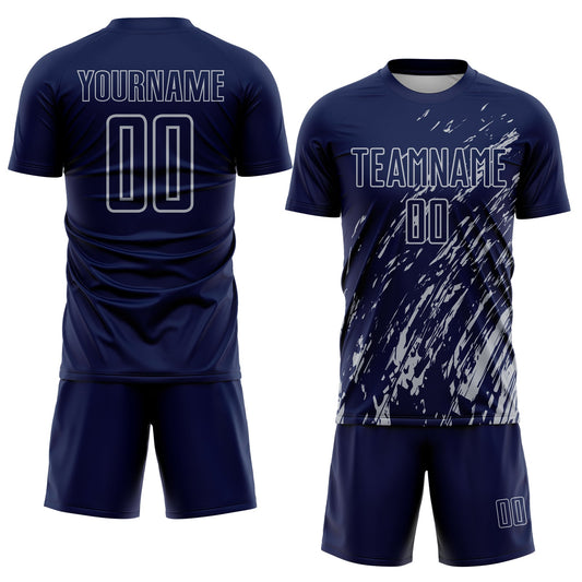 Custom Navy Gray Splash Sublimation Soccer Uniform Jersey