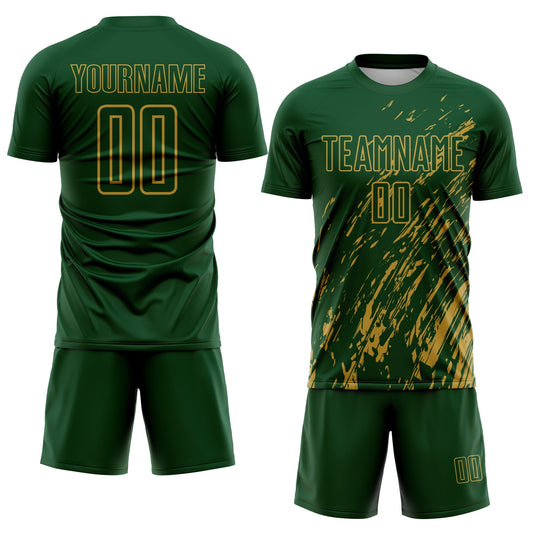 Custom Green Old Gold Splash Sublimation Soccer Uniform Jersey