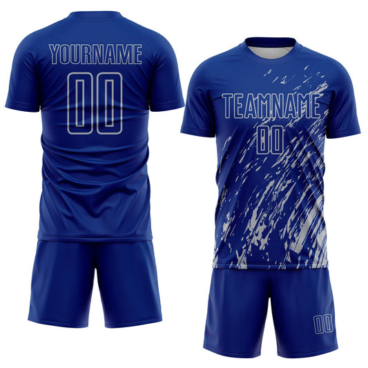 Custom Royal Gray Splash Sublimation Soccer Uniform Jersey