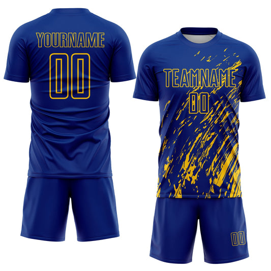 Custom Royal Yellow Splash Sublimation Soccer Uniform Jersey