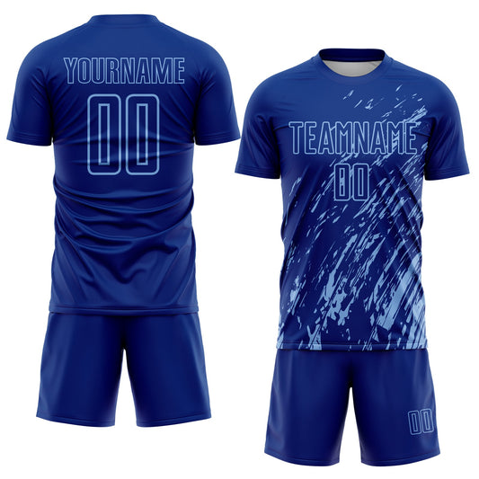 Custom Royal Light Blue Splash Sublimation Soccer Uniform Jersey