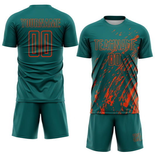 Custom Teal Orange Splash Sublimation Soccer Uniform Jersey