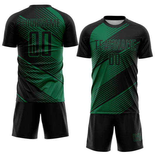 Custom Black Kelly Green Line Sublimation Soccer Uniform Jersey