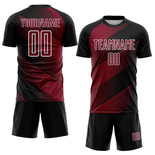 Custom Black Crimson-White Line Sublimation Soccer Uniform Jersey