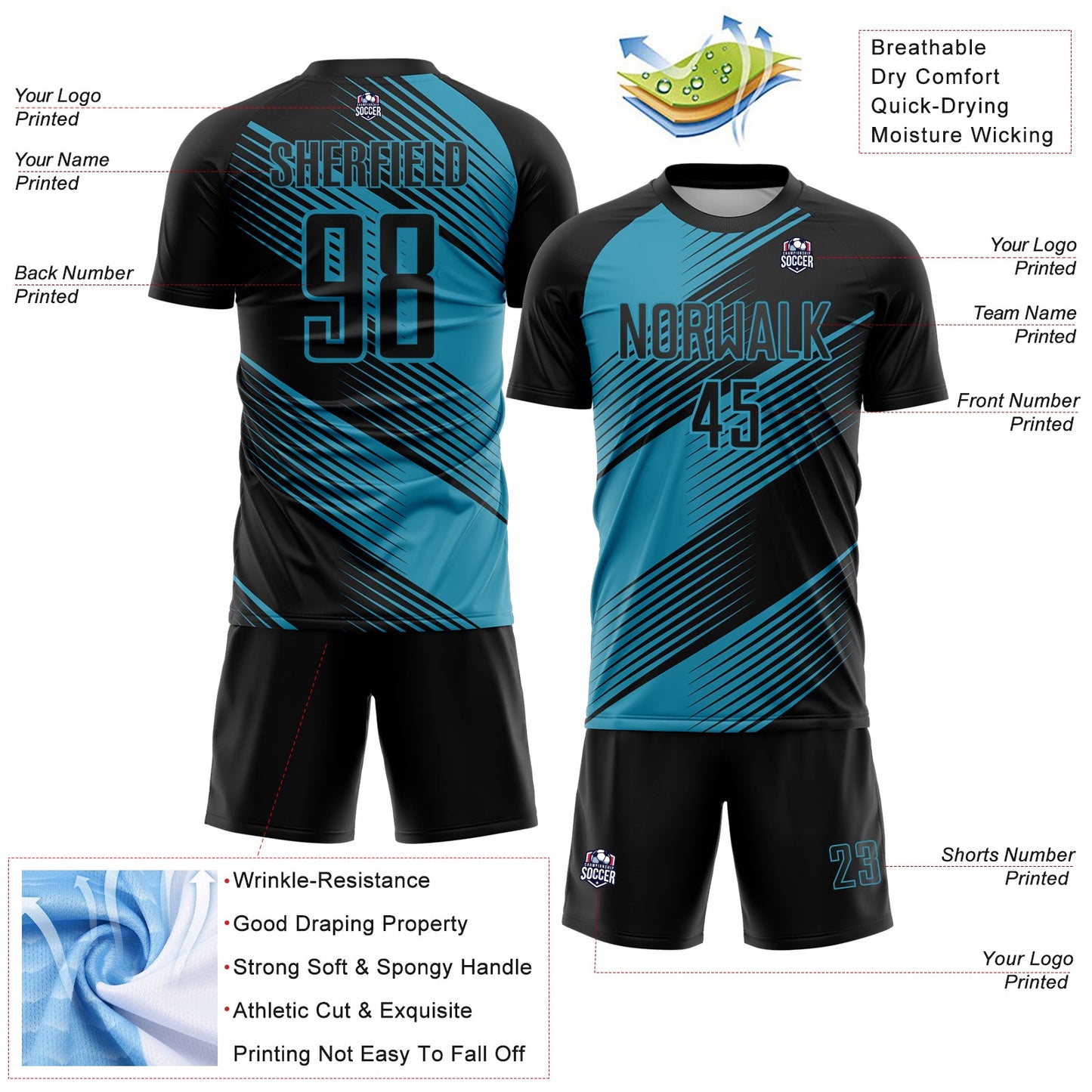 Custom Black Panther Blue Line Sublimation Soccer Uniform Jersey