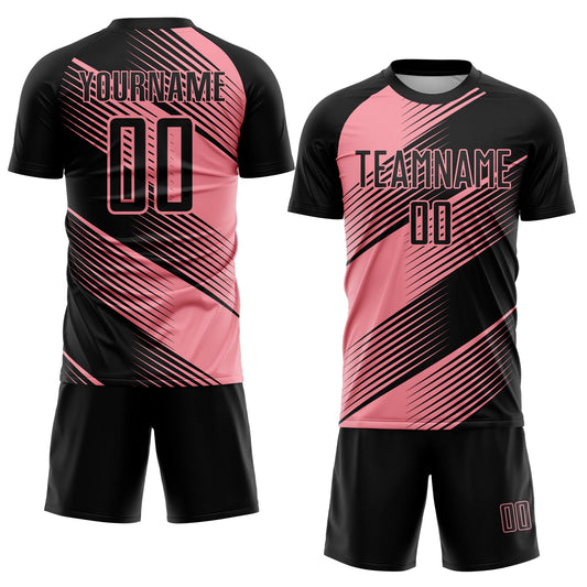 Custom Black Medium Pink Line Sublimation Soccer Uniform Jersey
