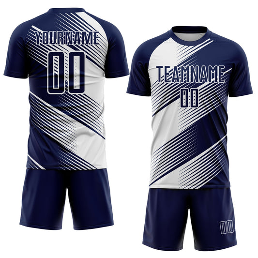 Custom Navy White Line Sublimation Soccer Uniform Jersey