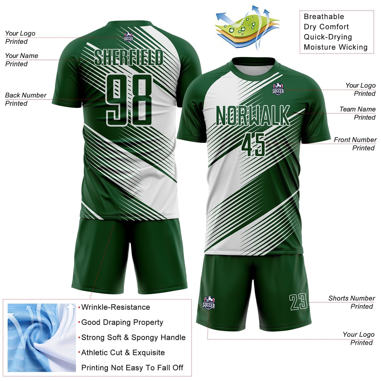 Custom Green White Line Sublimation Soccer Uniform Jersey