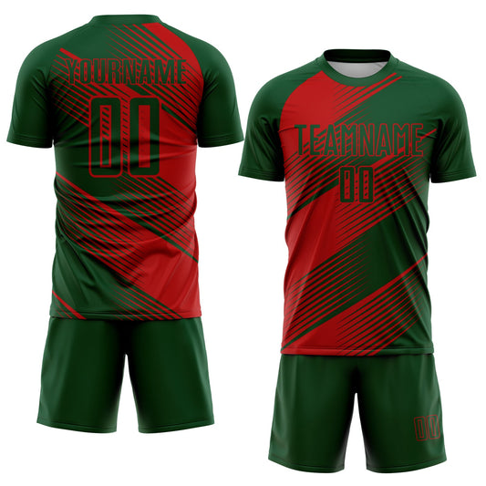 Custom Green Red Line Sublimation Soccer Uniform Jersey