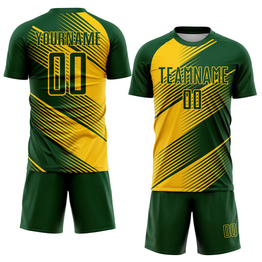 Custom Green Yellow Line Sublimation Soccer Uniform Jersey