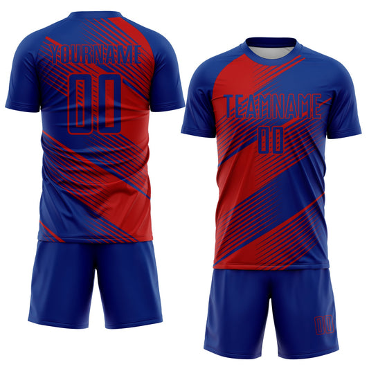 Custom Royal Red Line Sublimation Soccer Uniform Jersey