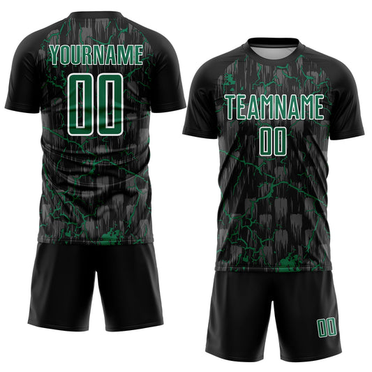 Custom Black Kelly Green-White Lightning Sublimation Soccer Uniform Jersey