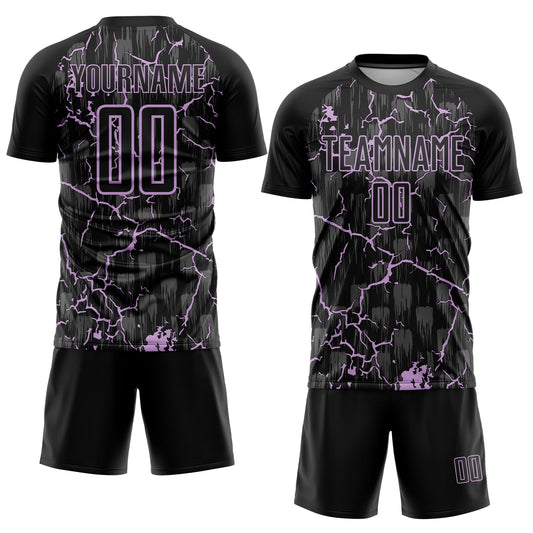 Custom Black Light Purple Lightning Sublimation Soccer Uniform Jersey