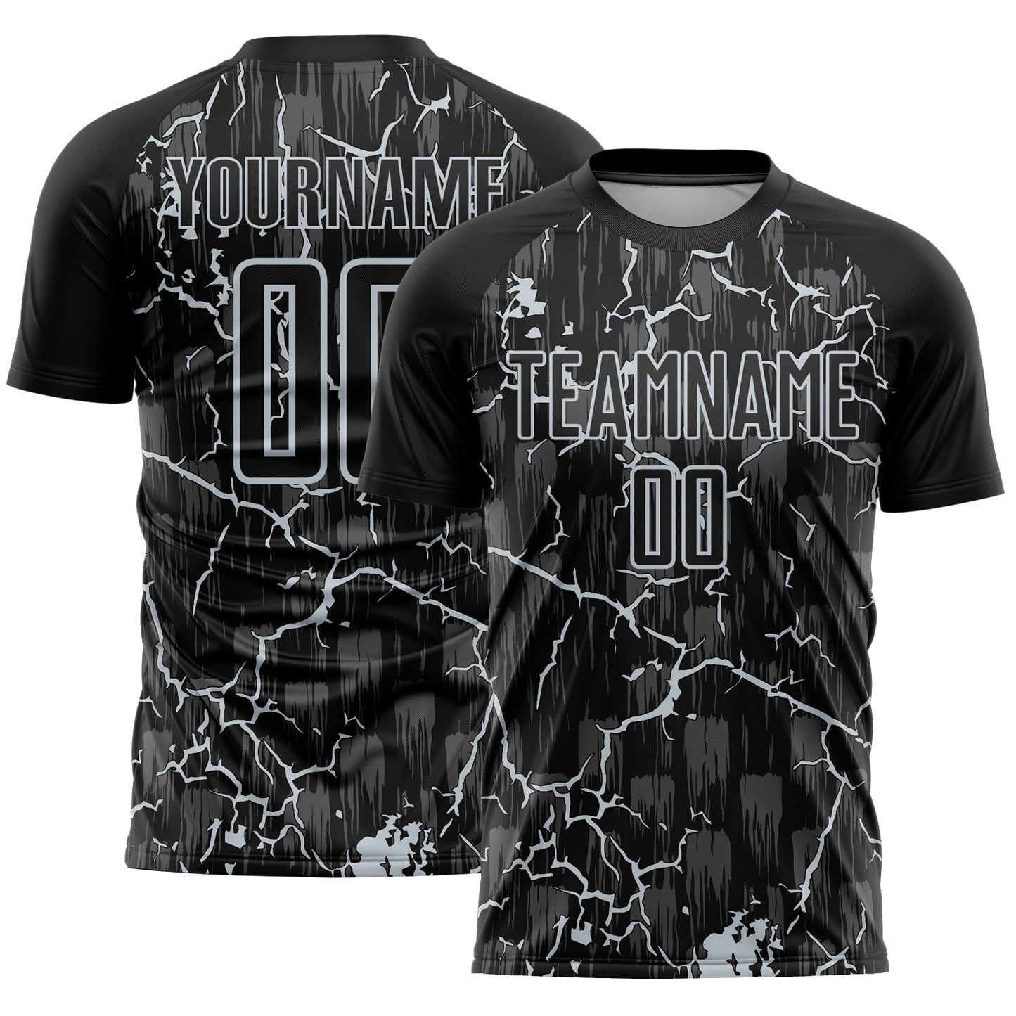 Custom Black Silver Lightning Sublimation Soccer Uniform Jersey