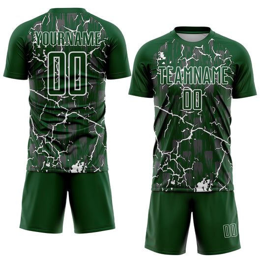 Custom Green White Lightning Sublimation Soccer Uniform Jersey