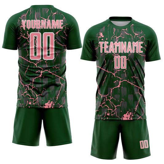 Custom Green Medium Pink-White Lightning Sublimation Soccer Uniform Jersey