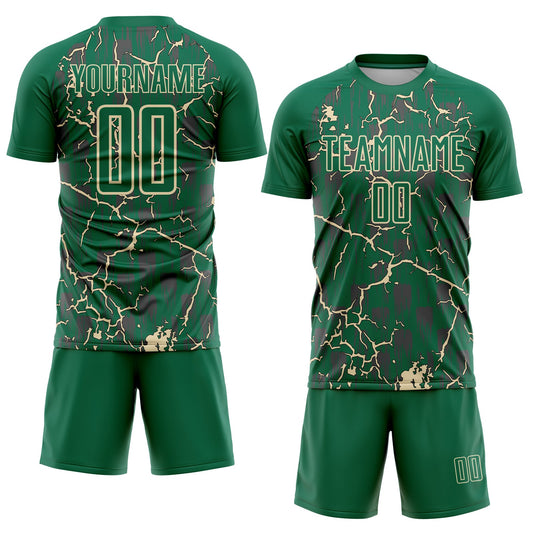 Custom Kelly Green Cream Lightning Sublimation Soccer Uniform Jersey