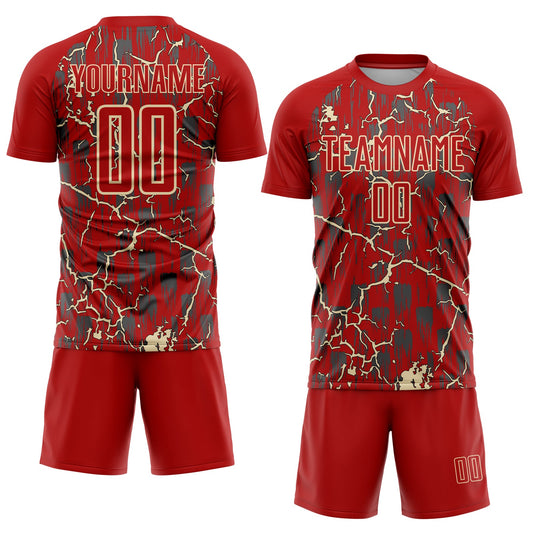 Custom Red Cream Lightning Sublimation Soccer Uniform Jersey