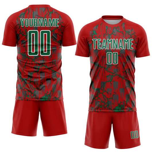 Custom Red Kelly Green-White Lightning Sublimation Soccer Uniform Jersey