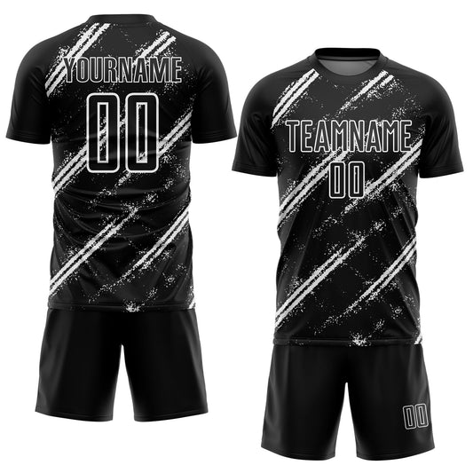 Custom Black White Abstract Fragment Art Splash Sublimation Soccer Uniform Jersey