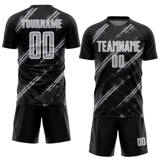 Custom Black Gray-White Abstract Fragment Art Splash Sublimation Soccer Uniform Jersey