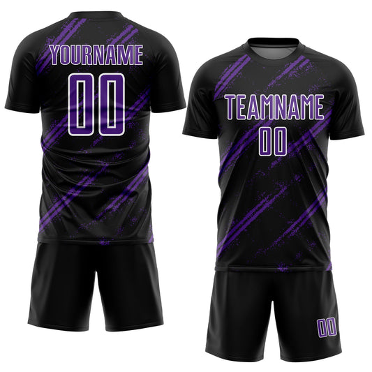 Custom Black Purple-White Abstract Fragment Art Splash Sublimation Soccer Uniform Jersey