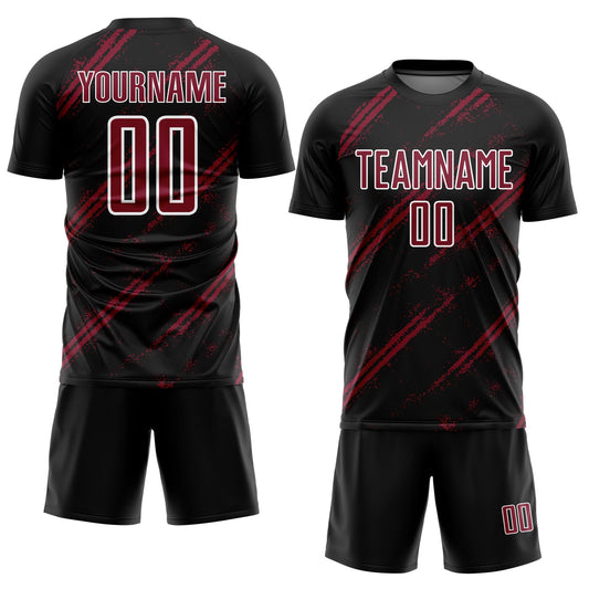 Custom Black Crimson-White Abstract Fragment Art Splash Sublimation Soccer Uniform Jersey