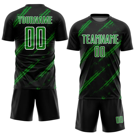 Custom Black Grass Green-White Abstract Fragment Art Splash Sublimation Soccer Uniform Jersey