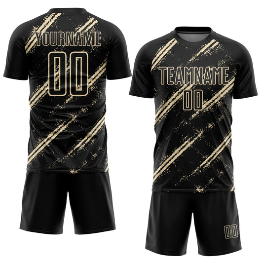 Custom Black Cream Abstract Fragment Art Splash Sublimation Soccer Uniform Jersey