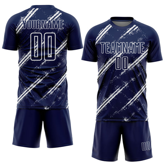 Custom Navy White Abstract Fragment Art Splash Sublimation Soccer Uniform Jersey
