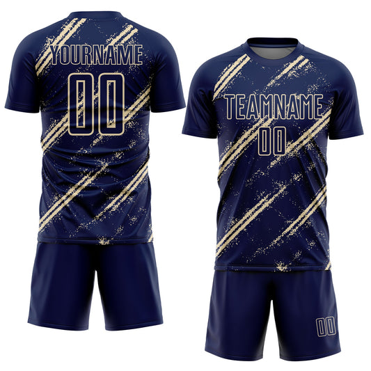 Custom Navy Cream Abstract Fragment Art Splash Sublimation Soccer Uniform Jersey