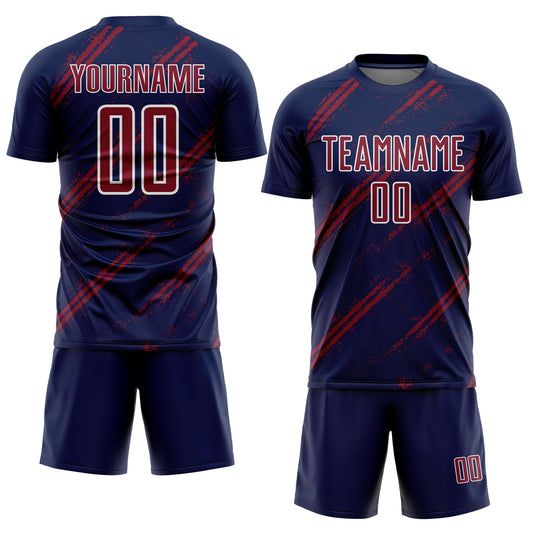 Custom Navy Crimson-White Abstract Fragment Art Splash Sublimation Soccer Uniform Jersey
