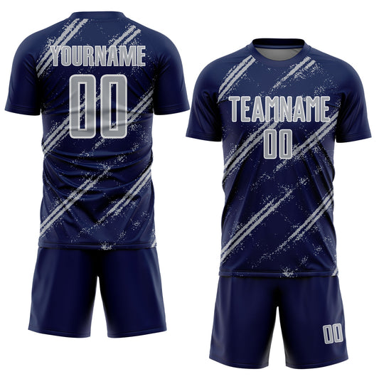 Custom Navy Gray-White Abstract Fragment Art Splash Sublimation Soccer Uniform Jersey