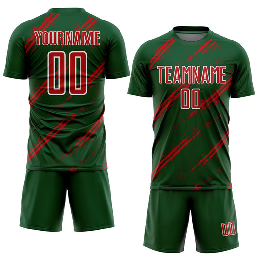 Custom Green Red-White Abstract Fragment Art Splash Sublimation Soccer Uniform Jersey