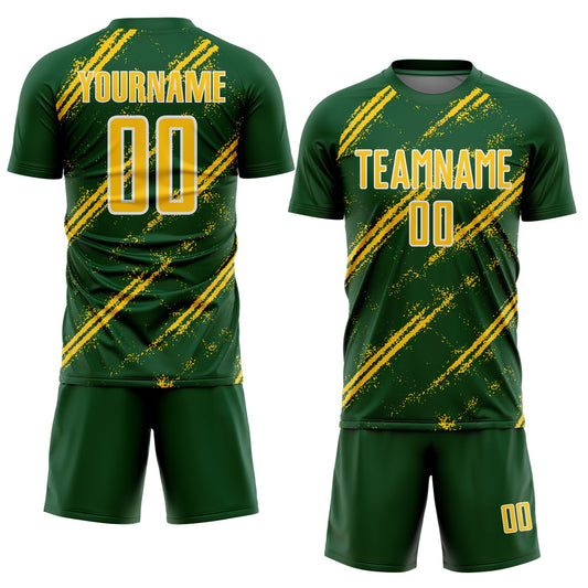 Custom Green Yellow-White Abstract Fragment Art Splash Sublimation Soccer Uniform Jersey