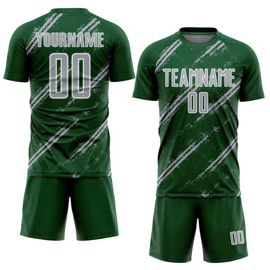 Custom Green Gray-White Abstract Fragment Art Splash Sublimation Soccer Uniform Jersey