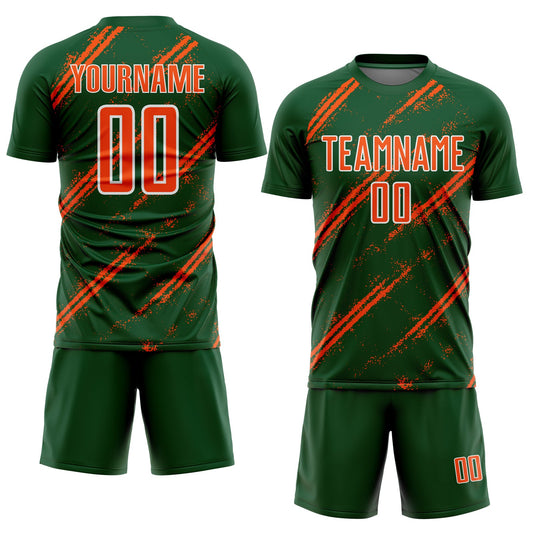 Custom Green Orange-White Abstract Fragment Art Splash Sublimation Soccer Uniform Jersey