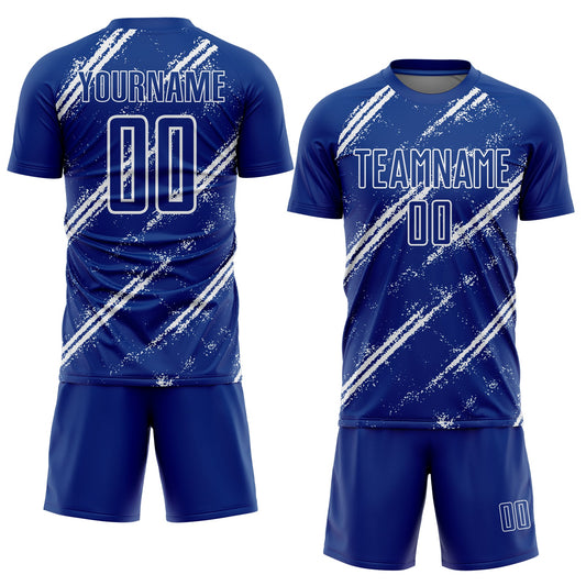 Custom Royal White Abstract Fragment Art Splash Sublimation Soccer Uniform Jersey