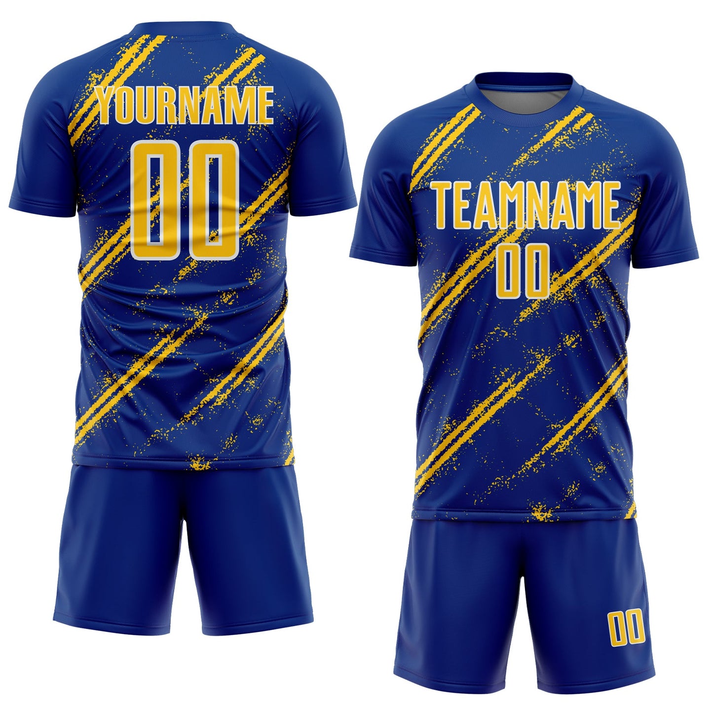 Custom Royal Yellow-White Abstract Fragment Art Splash Sublimation Soccer Uniform Jersey