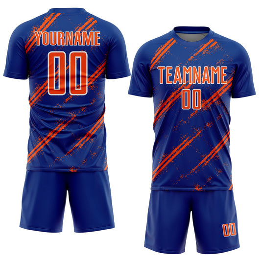 Custom Royal Orange-White Abstract Fragment Art Splash Sublimation Soccer Uniform Jersey