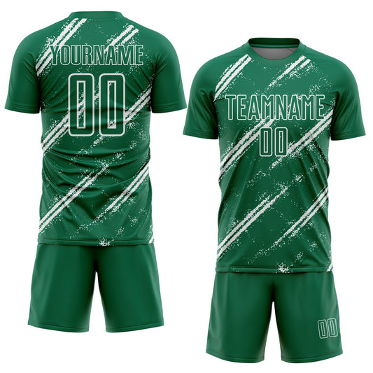 Custom Kelly Green White Abstract Fragment Art Splash Sublimation Soccer Uniform Jersey