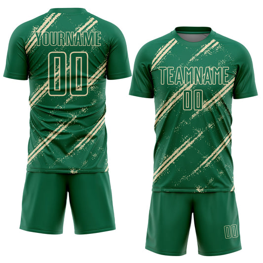 Custom Kelly Green Cream Abstract Fragment Art Splash Sublimation Soccer Uniform Jersey