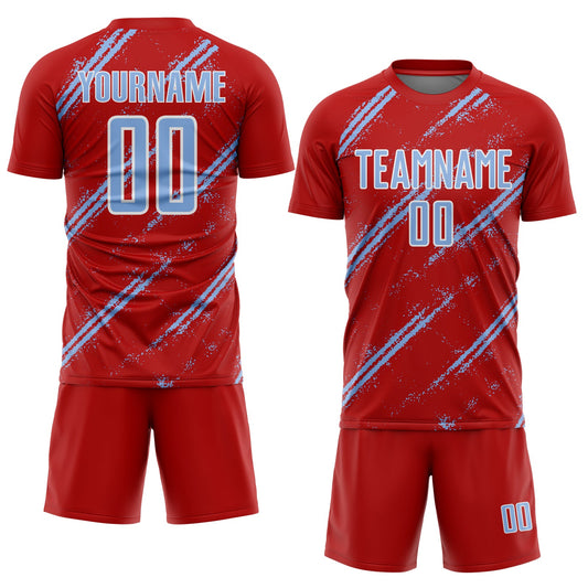 Custom Red Light Blue-White Abstract Fragment Art Splash Sublimation Soccer Uniform Jersey