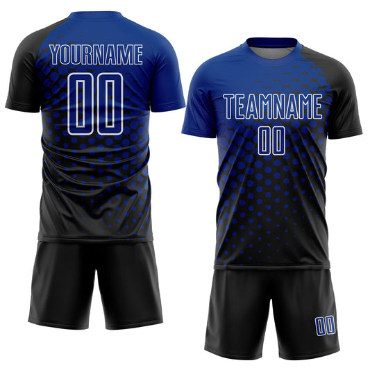 Custom Black Royal-White Modern Polka Dot Sublimation Soccer Uniform Jersey