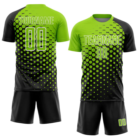 Custom Black Neon Green-White Modern Polka Dot Sublimation Soccer Uniform Jersey