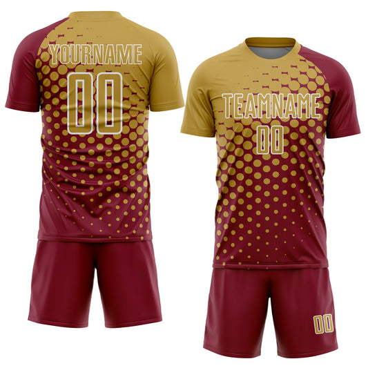 Custom Crimson Old Gold-White Modern Polka Dot Sublimation Soccer Uniform Jersey