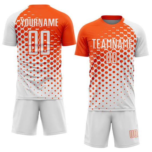 Custom White Orange Modern Polka Dot Sublimation Soccer Uniform Jersey
