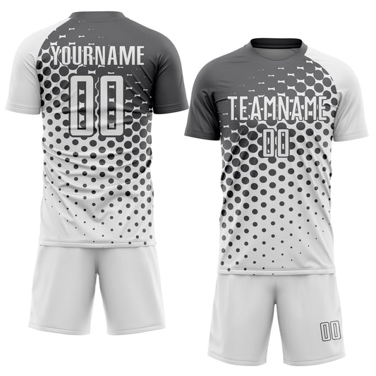 Custom White Steel Gray Modern Polka Dot Sublimation Soccer Uniform Jersey