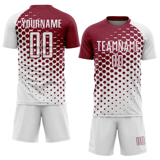 Custom White Crimson Modern Polka Dot Sublimation Soccer Uniform Jersey