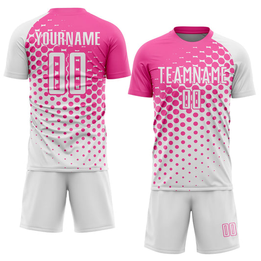 Custom White Pink Modern Polka Dot Sublimation Soccer Uniform Jersey